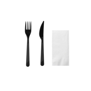 Lüx 3'lü Set Siyah (Çatal-Bıçak-Peçete) - 